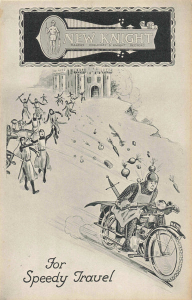 Old advertising postcard from 1920s for New Knight Motorcycles by Holloway and Knight in Bedford