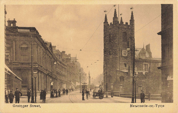 Old postcard of Grainger Street, Newcastle on Tyne