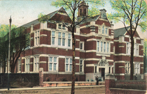 Old postcard of Chelmsford Public Library posted 1908