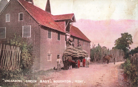 Pre 1918 postcard entitled Unloading Green Bags, Boughton 
