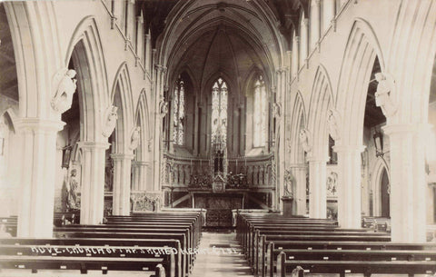 Old real photo postcard of Church of the Sacred Heart, Hove (interior)