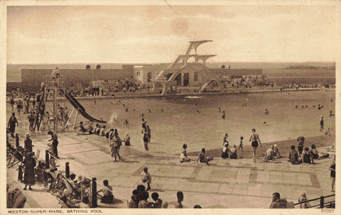 WESTON SUPER MARE BATHING POOL, 1939 POSTCARD (ref 5143/22/W5)