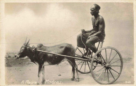 Early 1900s real photo transport postcard entitled A Reckla, Madras