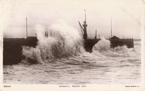MARGATGE, ROUGH SEA - OLD 1909 REAL PHOTO  POSTCARD (ref 5236/22/W5)