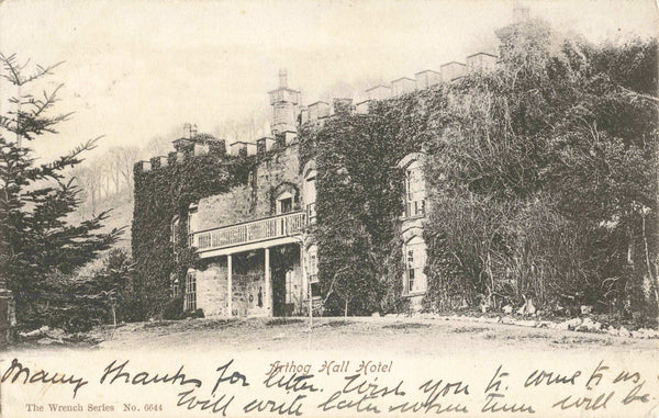 Old postcard of Arthog Hall Hotel in Merionethshire