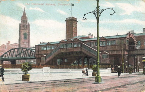Old postcard of the Overhead Railway, Liverpool