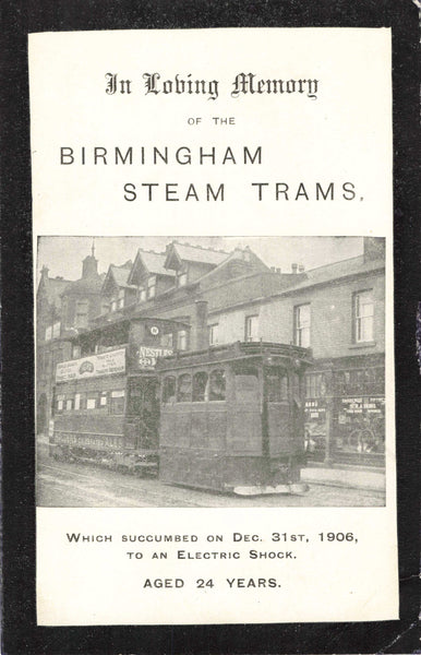 In Loving Memory, Birmingham Steam Trams postcard 1906