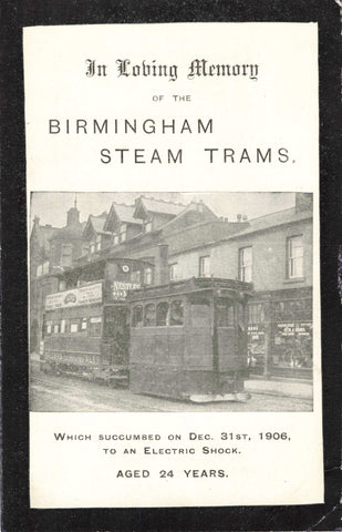 In Loving Memory, Birmingham Steam Trams postcard 1906
