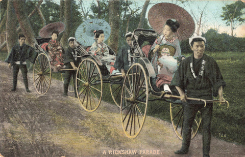 Old Japanese postcard, A RIckshaw Parade