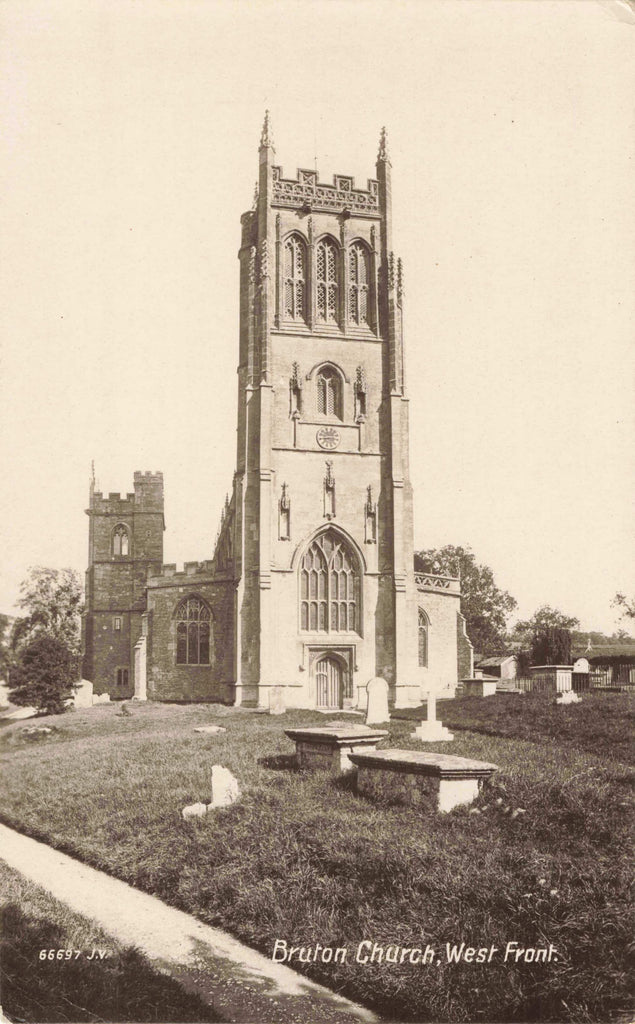 Real photo postcard of Bruton Church in Somerset