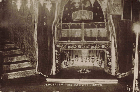 Old real photo postcard of Jerusalem, The Nativity Grotto