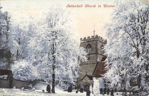 TETTENHALL CHURCH IN WINTER - 1903 STAFFORDSHIRE POSTCARD (ref 5350/22/W5)