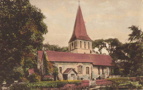Old postcard of Shere Church, Surrey