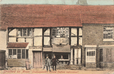 Old postcard of Shakespeare's House in Stratford on Avon, before restoration - posted 1905