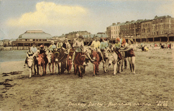 Old postcard of Donkey Derby, Burnham-on-Sea, Somerset