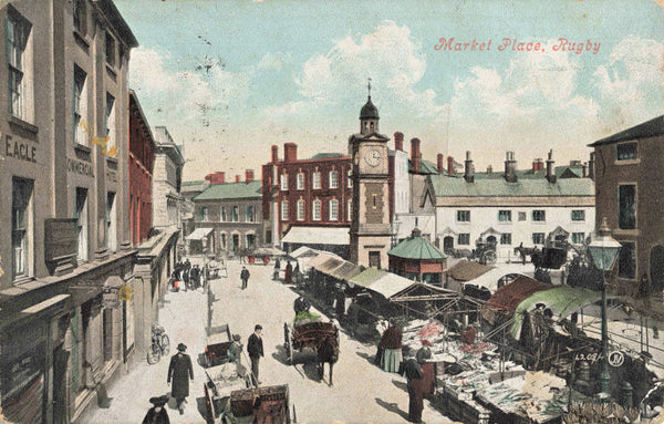 1909 postcard of Market Place, Rugby
