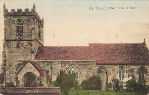 Old postcard of Cheddleton Church, nr Leek