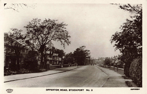 Old real photo postcard of Offerton Road, Stockport No. 3 in Grenville Series 