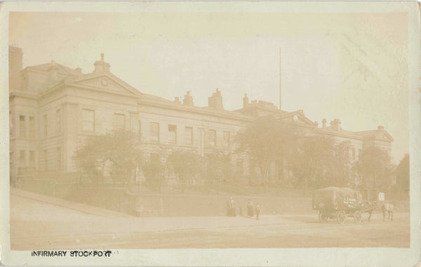 Old real photo postcard of the Infirmary, Stockport