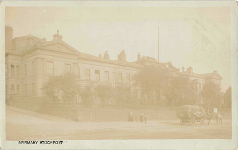 Old real photo postcard of the Infirmary, Stockport