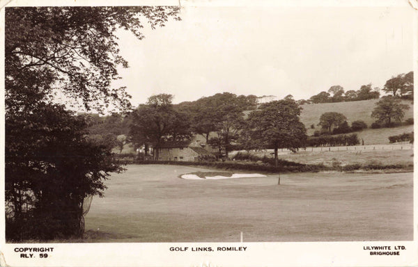 Old real photo postcard of the Golf Links, Romiley in Cheshire