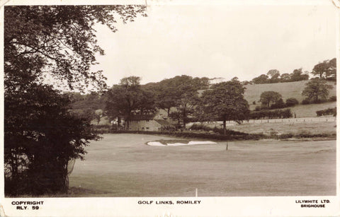 Old real photo postcard of the Golf Links, Romiley in Cheshire