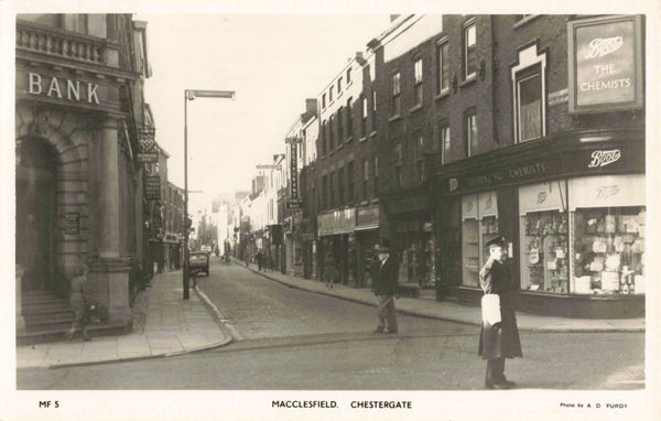 Old real photo postcard of Chestergate, Macclesfield in Cheshire