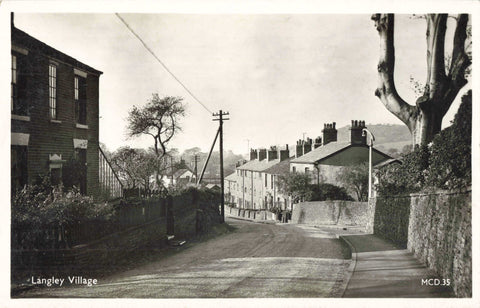 Old real photo postcard of Langley Village in Cheshire