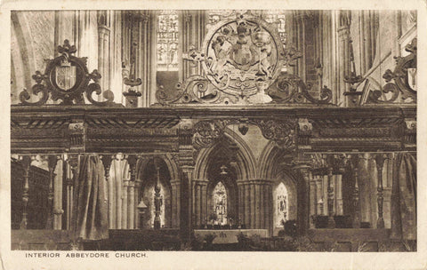 Old postcard of the interior of Abbeydore Church in Herefordshire