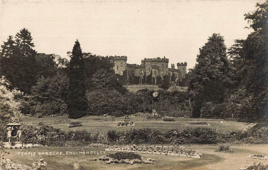 TEMPLE GARDENS, CHOLMENDELEY, OLD REAL PHOTO CHESHIRE POSTCARD (1879/22/W6)
