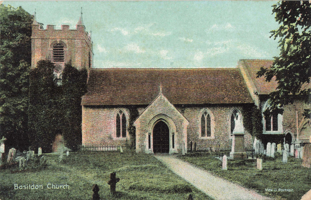 Old postcard of Basildon Church, Essex