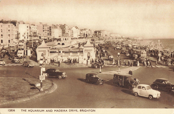 AQUARIUM AND MADEIRA DRIVE, BRIGHTON - OLD POSTCARD