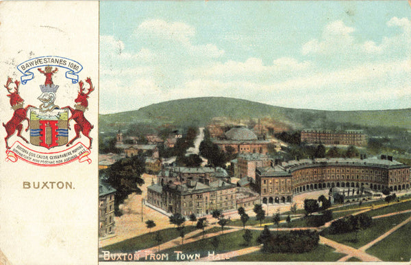 Old postcard of Buxton from Town Hall in Derbyshire