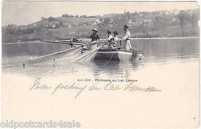 PECHEURS AU LAC LEMAN - OLD POSTCARD - FRANCE/SWITZERLAND (ref 2058)
