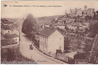 CHAUVIGNY - VUE DES CHATEAUX ET RUE SAINT-SAVIN - 1929 POSTCARD (ref 4688)