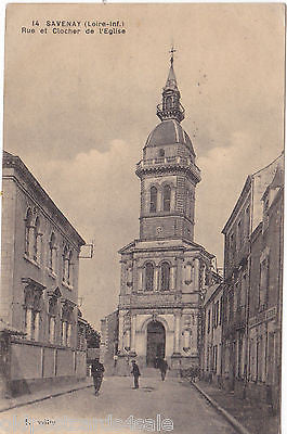 SAVENAY - RUE ET CLOCHER DE L'EGLISE - PASSED BY CENSOR POSTCARD (ref 3727)