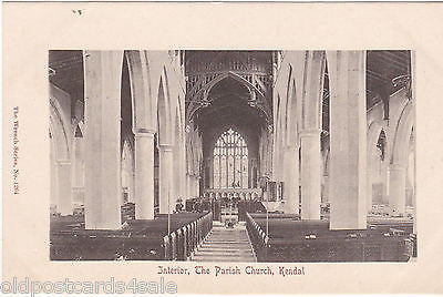 INTERIOR, KENDAL PARISH CHURCH - PRE 1918 POSTCARD (ref 3614)