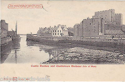 CASTLE RUSHEN & CASTLETOWN HARBOUR 1905 HOLD TO LIGHT POSTCARD