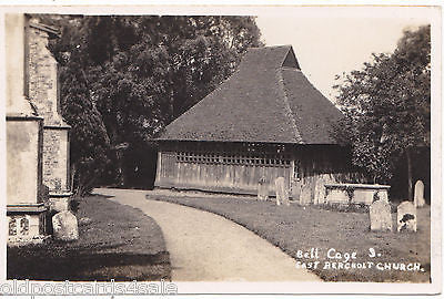BELL CAGE & EAST BERGHOLT CHURCH - 1934 REAL PHOTO POSTCARD