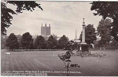 HEREFORD: MONUMENT & CATHEDRAL FROM CASTLE GROUNDS - 1916 POSTCARD