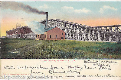 NORFOLK, VA., COAL PIER - 1907 UNDIVIDED BACK POSTCARD (ref 4847)
