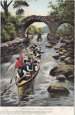 SHOOTING THE RAPIDS, OLD WEIR BRIDGE, KILLARNEY - OLD POSTCARD