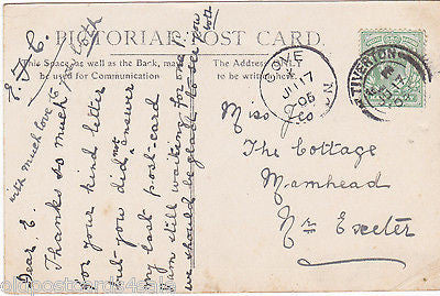 ST PETER'S CHURCH TOWER & CASTLE RUINS, TIVERTON, COVE POSTMARK 1906 (ref 5028/Y