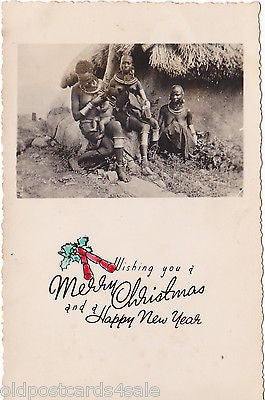 AFRICAN CHRISTMAS CARD WITH NATIVES - REAL PHOTO POSTCARD (ref 3857)