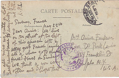 SAVENAY - RUE ET CLOCHER DE L'EGLISE - PASSED BY CENSOR POSTCARD (ref 3727)