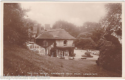 Old postcard of the Tea Rooms, Sparrows Nest Park, Lowestoft