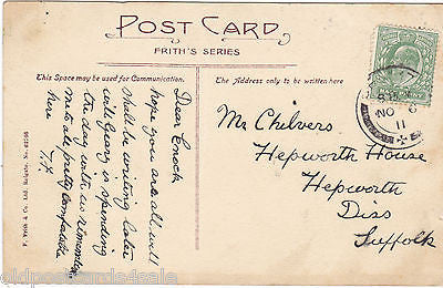 REIGATE - TOP OF BELL STREET - OLD CAR - 1911 POSTCARD - DAMAGED (ref 5260/16)