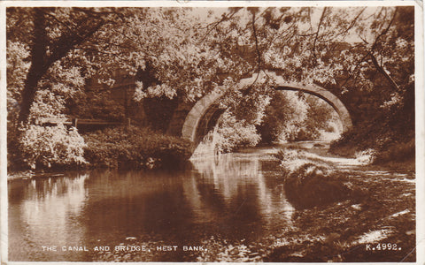 THE CANAL AND BRIDGE, HEST BANK - REAL PHOTO LANCASHIRE POSTCARD