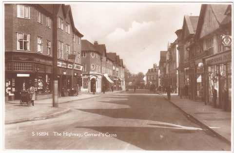 Old real photo postcard of The Highway, Gerrards Cross
