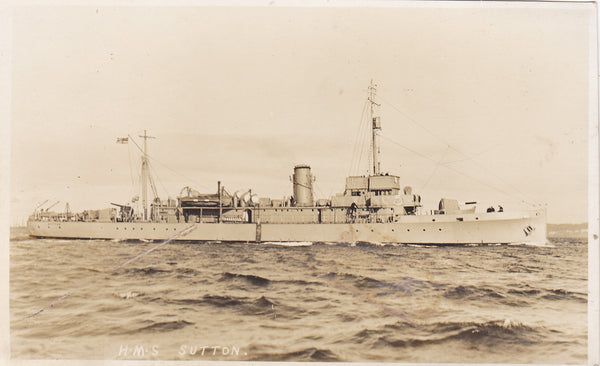 Old postcard of HMS Sutton - minesweeper